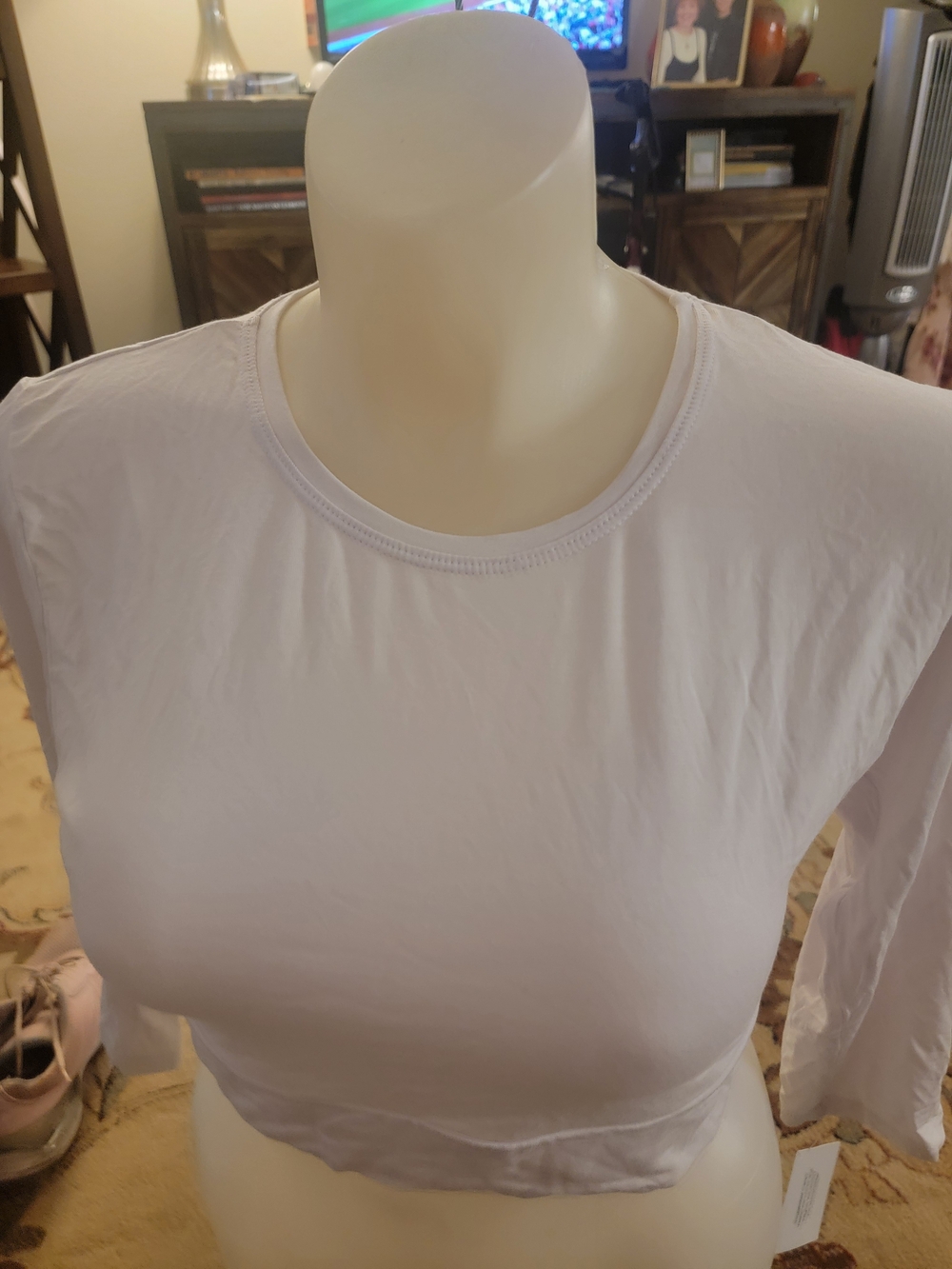 NEW NWTWomen's Long-Sleeve Crew Neck Crop Top - White Half Tee 3/4 Sleves Sz 2XL